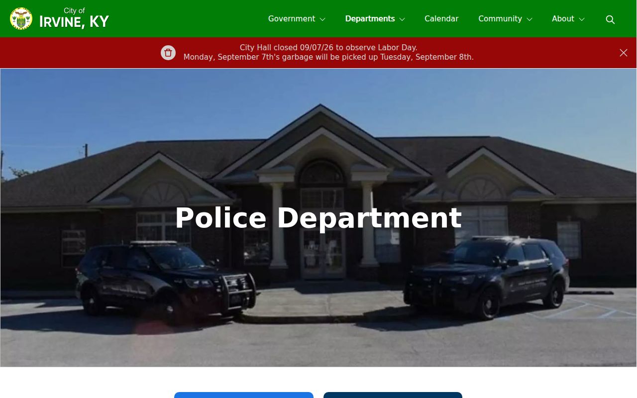 Official Irvine Police Department webpage with department information